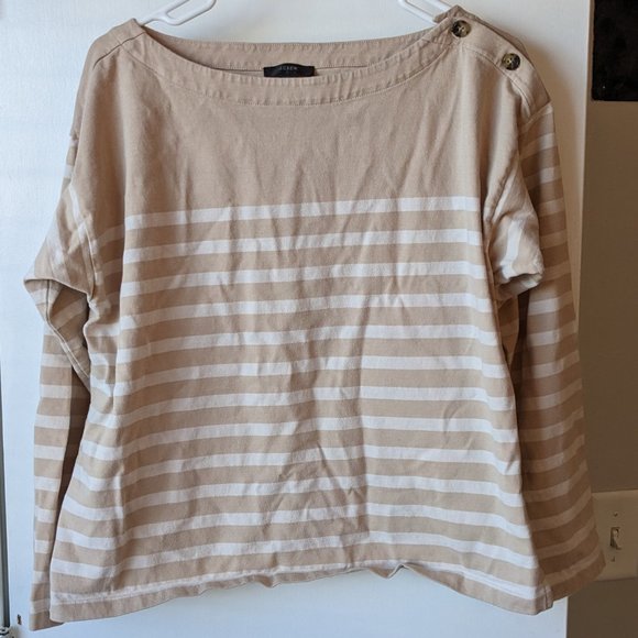 J. Crew Tops - J. Crew Tan and White Striped Long Sleeve Blouse Shirt Top Women's Size Large